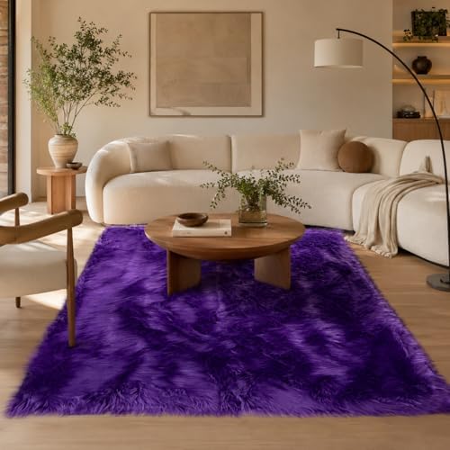 EasyJoy Faux Sheepskin Rug, Fluffy Faux Fur Rug, Ultra Soft Shag Area Rug - Image 2