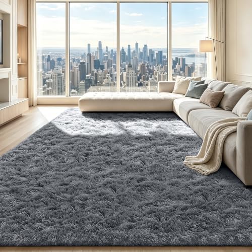 Grey 6x9 Area Rugs for Living Room, Fluffy Shag Rug Bedroom Carpet - Image 3