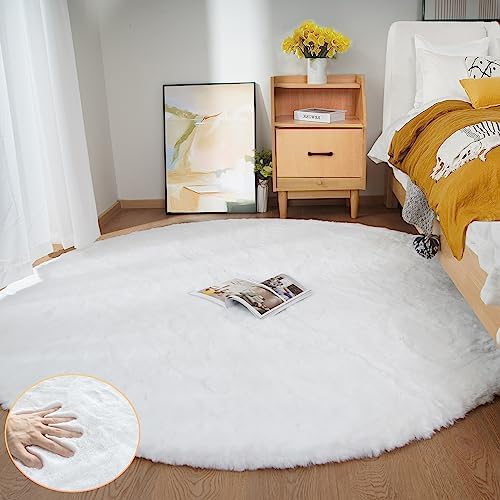 ORINOVA White Fluffy Round Rug 5ft - Image 4