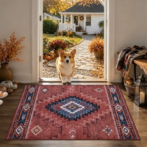 Yinhua 3x5 Entryway Rug Washable, Rust Western Area Rug Low-Pile - Image 3