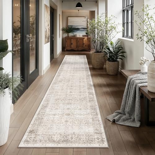 3x12 Neutral Beige Vintage Washable Runner Rugs - Image 3