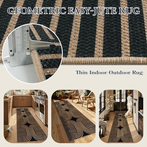 Lahome Modern Geometric Black Runner Rug, 2x8 Indoor Outdoor Hallway Runner - Image 4