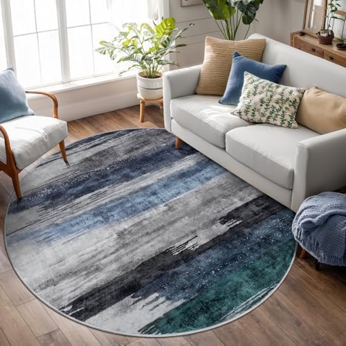 Ciicool Washable 4ft Round Rug, Modern Abstract Rugs - Image 4