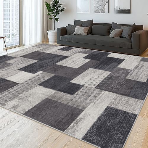 Modern Geometric Patchwork Indoor Charcoal Area Rug by QDUIDU