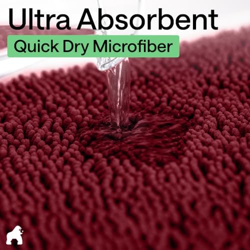 GORILLA GRIP Bath Rug Mat for Bathroom, Absorbent Chenille, 60x24 Burgundy - Image 5