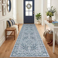 KUTA Vintage Washable Runner Rug 3x12 Wide Hallway Kitchen Rugs Blue White by KUTA