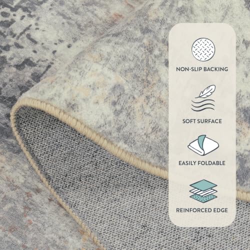 Lahome Modern Abstract Round Rug - 6Ft Gray Circle Rugs - Image 6