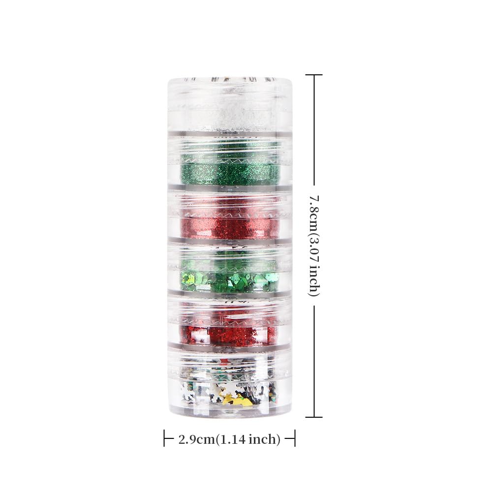 Christmas Nail Art Glitters Powder Snowflake Sequins Winter Nail Art Decorations 3D Holographic Green Red White Flakes Nail Decals Manicure Winter Xmas Glitters for Face Hair Nails Design 6Grids
