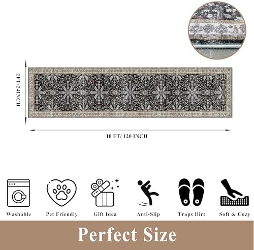 2x10 Hallway Runner Rug Non Slip Washable – Boho Floral Long Floor Carpet Runner - Image 2