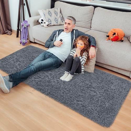 Grey Runner Rug for Bedroom Black Grey 2x5ft Fluffy Area Rug Bedside Runner Rug - Image 3