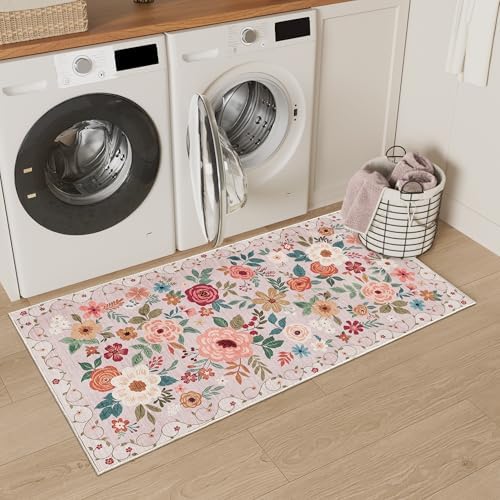 DUKINO 2x4 Entryway Rug, Floral Washable Kitchen Rugs Non Slip - Image 6