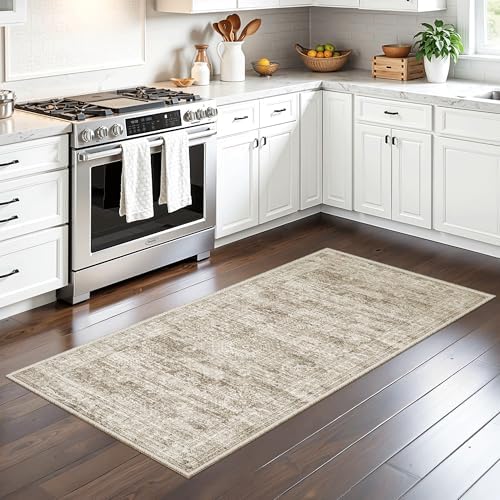 Soalmost 2x4 Washable Rugs for Kitchen, Small Area Rug Brown - Image 2