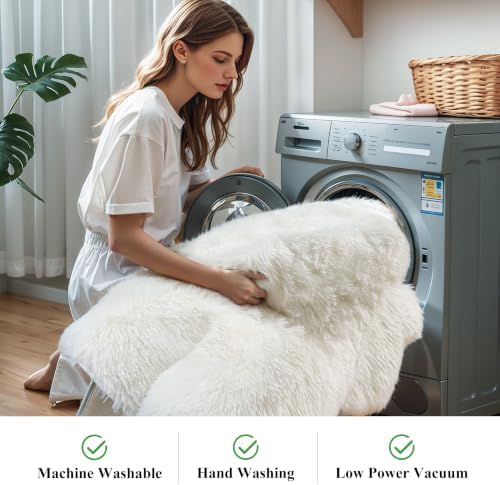 KCHOWUA Cream White Fluffy Area Rug 2x6 - Image 5