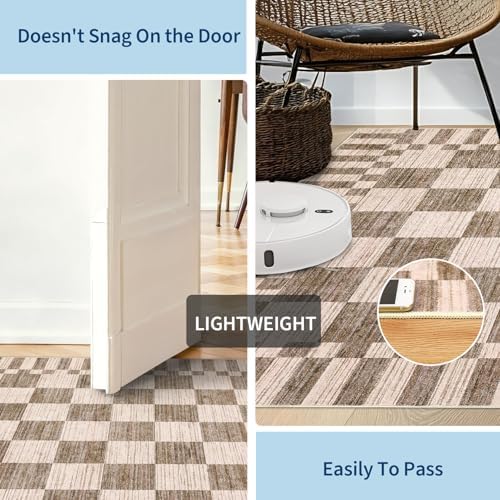 GarveeHome Brown Checkered Rug 5x7 Area Rugs Washable Living Room 5x7 Rug - Image 6