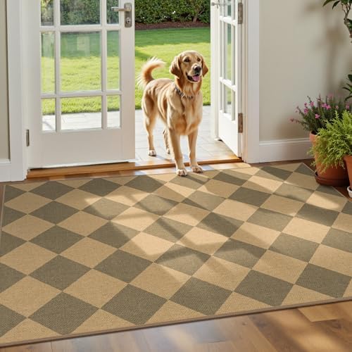 Lessymo Checkered Entryway Rug 3x5, Easy Jute Washable Rugs - Image 3