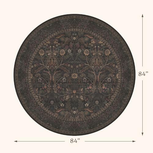7ft Round Rug for Living Room, Moody Farmhouse Floral Circle Area Rug, Washable - Image 2