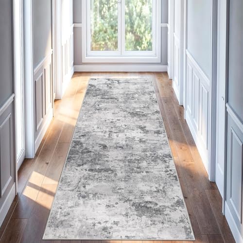 Abstract Washable Runner Rug 2x7: Non Slip Indoor Hallway Runner Blackgrey - Image 3