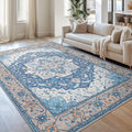 Lessymo Area Rugs 9 x 12 for Living Room, Large Washable Carpet Blue Brown by Lessymo