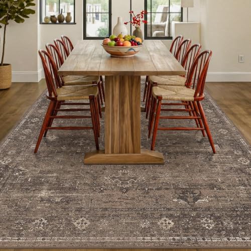 Brown Farmhouse 7x9 Area Rugs for Living Room, Dark Neutral Vintage Distressed - Image 6
