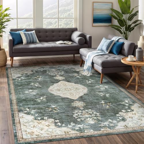 Non Slip Area Rugs 6x9 Boho Medallion Floral Non Skid Rubber Backing Easy Silk by BeverlyRug