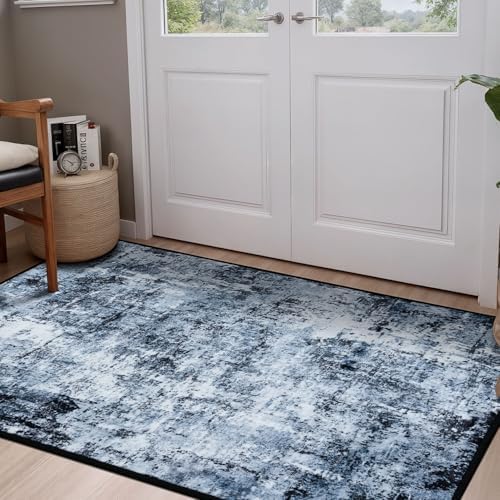 Rugflix 3x5 Entrance Rugs, Washable Navy Blue Dark Entry Small Rug by RugflixAreaRugs