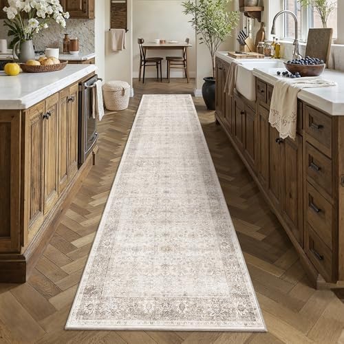 3x12 Neutral Beige Vintage Washable Runner Rugs - Image 2