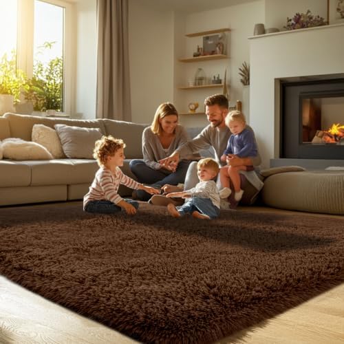 8x10 Brown Fluffy Area Rug: Brown Carpet - Image 4