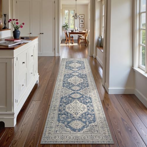 Lahome Oriental Hallway Runner Rug, 2.5x10 Blue Washable Runner Non Slip by Lahome
