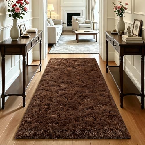 Brown 3x7 Area Rugs for Bedroom, Fluffy Shag Rug Small Rug Bedroom Carpet by Yongyangjuxi