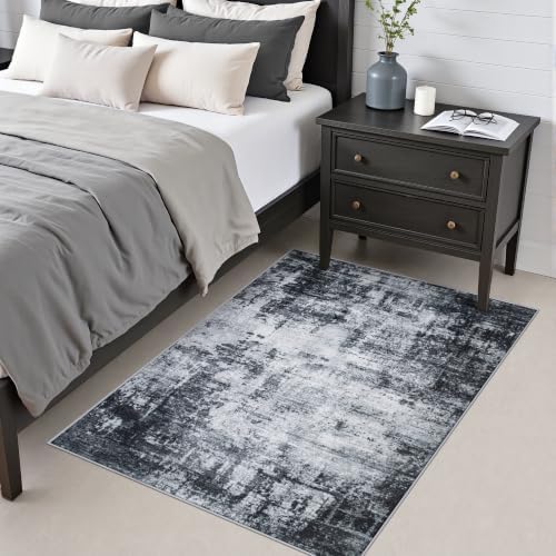 Area Rug Living Room: 3x5 Modern Washable Soft Carpet Dark Black - Image 4