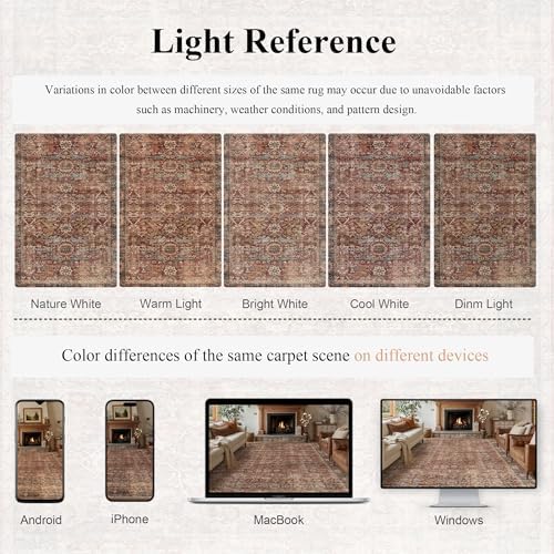 5x7 Washable Rug for Living Room Brick Red Vintage Distressed Bedroom Rug - Image 4