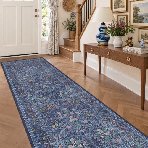 Dark Blue 3x10 Extra Long Wide Runner Rug by HazoHaus