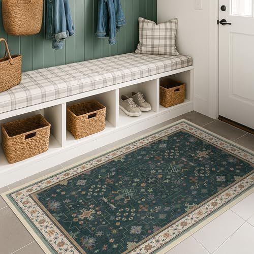 Dark Green Oushak 3x4 Large Entryway Rug by HazoHaus