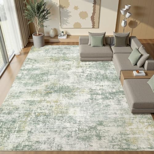 10x12 Area Rugs for Living Room Washable Abstract Rug Green by Natunest