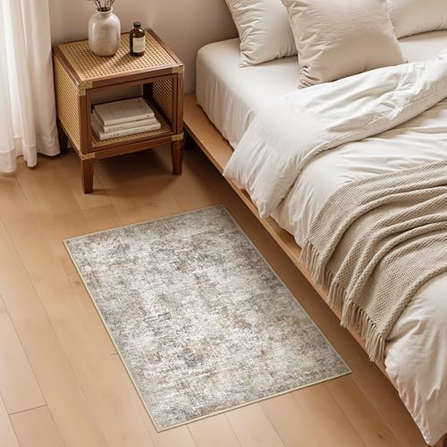 2x3 Area Rugs for Living Room Washable Abstract Rug Brown/Grey - Image 2