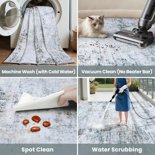 9x12 Washable Area Rug for Living Room Bedroom: Non-Slip Modern Blue Grey - Image 6