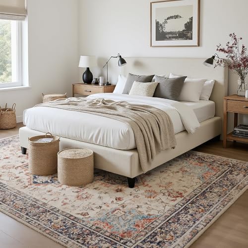 6x9 Beige Blue Orange Washable Area Rug - Image 2