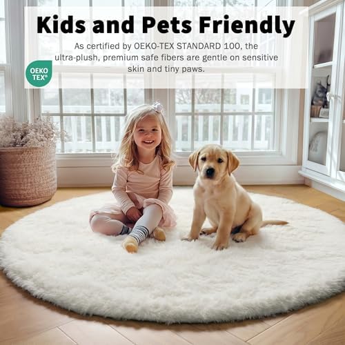 ONASAR Cream White Round Rugs 7ft - Image 4