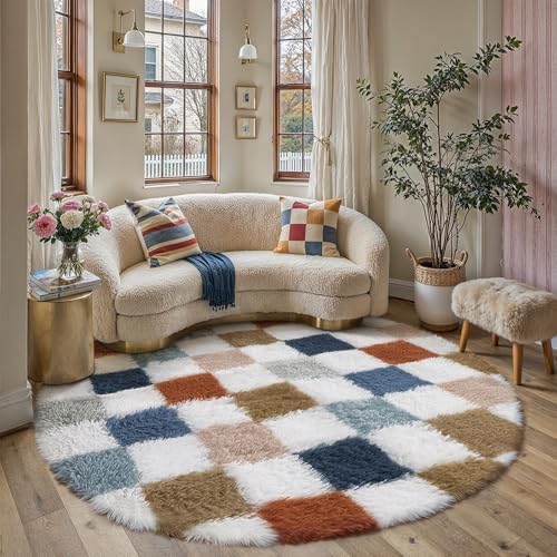 PureCozy Checkered Round Rug 6ft by PureCozy