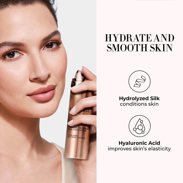LUMINESS Silk Airbrush Spray Foundation & Buffing Brush Kit – Full Coverage Foundation & Dual-Sided Buffing Brush - Buildable Coverage, Anti-Aging Formula Hydrates & Moisturizes (Shade - Light Warm)