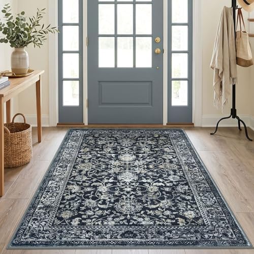 KILOCOCO Area Rug 4x6 Entryway Rug Washable Rugs, Midnight Navy - Image 2