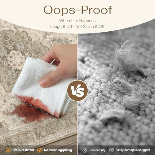 6x9 Washable Area Rug Brown Non Slip Distressed Carpet - Image 6