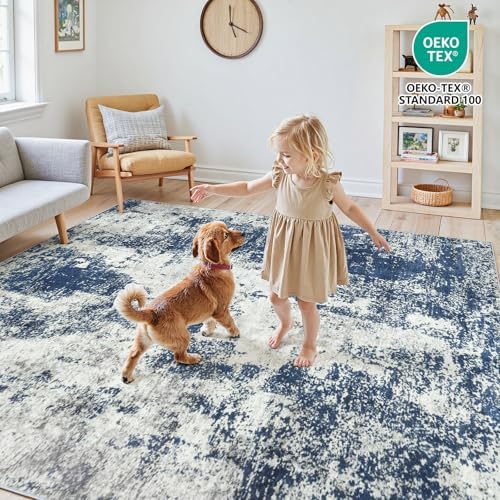 9x12 Area Rugs for Living Room Large Washable Abstract Blue Carpets - Image 5