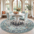 RELEANY Washable Area Rug, Round 7ft, Teal Green/White/Navy by RELEANY
