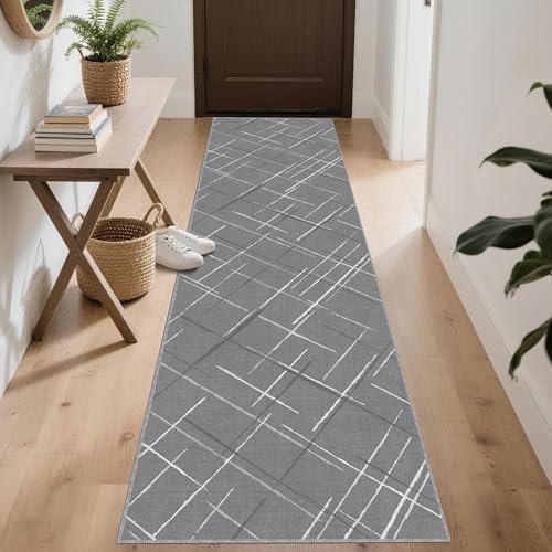 Gray Runner Rug Ultra Non-Slip 2x10 Long Hallway Rugs Washable Modern Tear and - Image 3