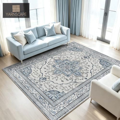 YARNSCAPE 6' x 9' Machine Washable Area Rug, Non-Slip Low-Pile Carpet - Image 3