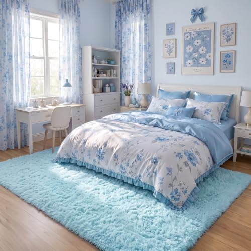 Amdrebio Light Blue Fluffy Big Rug 6x9 - Image 3