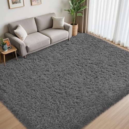 9x12 Area Rug for Living Room, Dark Gray Fluffy Shag Non-Slip Bedroom Rugs - Image 2