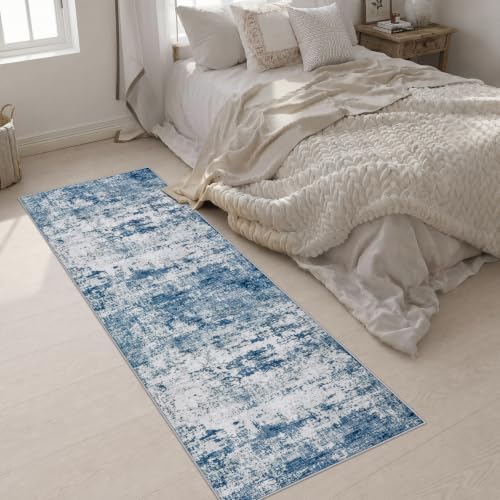 2.6x8 Washable Runner Rug：Modern Abstract Kitchen Soft Carpet Blue - Image 4