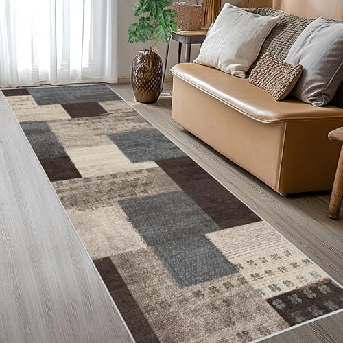 Modern Geometric Patchwork Indoor Blue Runner Rug by QDUIDU
